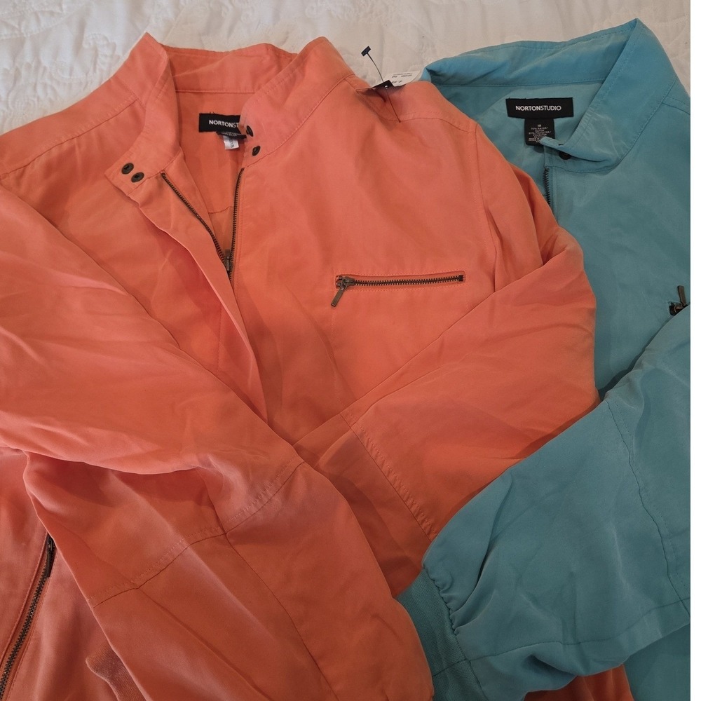 NORTONSTUDIO Women's Bundle  Orange and Teal Bomber Jacket  Zip Front Size 18